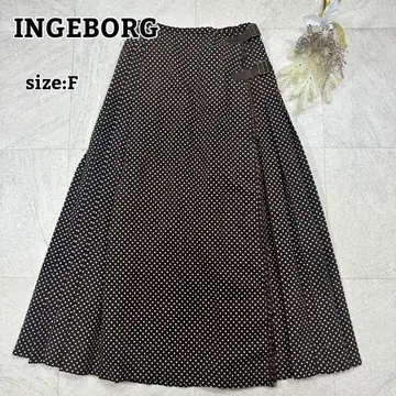 [ INGEBORG ] 플리츠 랩 스커트 롱 도트 브라운 F