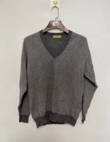 그레이 V넥 리브 스웨터