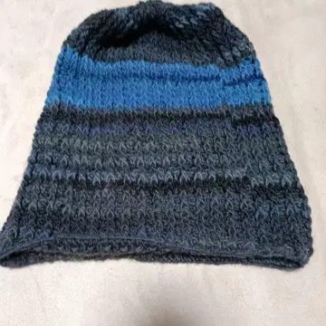 그레이와 파랑의 니트 비니 빅 롱 모자