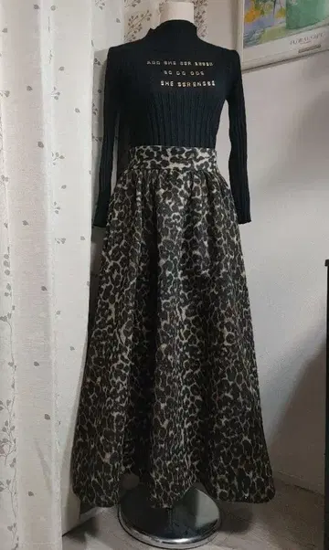 JENNE x 브리지트 바르도 레오파드 무늬 맥시 길이 플레어 스커트 S