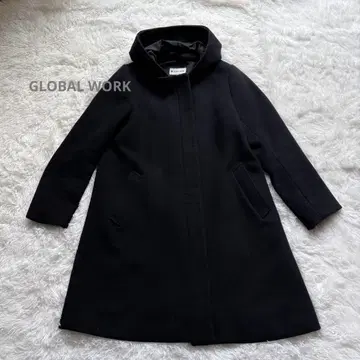 GLOBALWORK 네이비 후드 부착 롱 코트 M