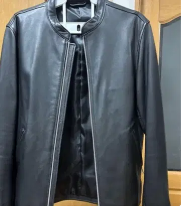 블랙 가죽 노카라 자켓