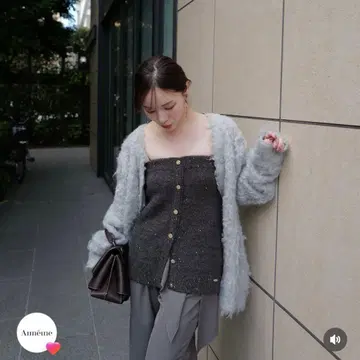 Aimeine 메인 샤기 모헤어 가디건 그레이