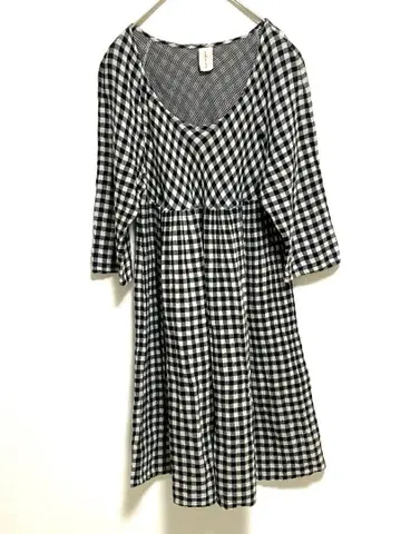 [ 퓨어세신 ] 블랙 화이트 체크 칠부 원피스 일본제