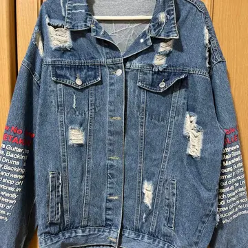 데미지 데님 자켓 L 오버 사이즈 로고 스트릿