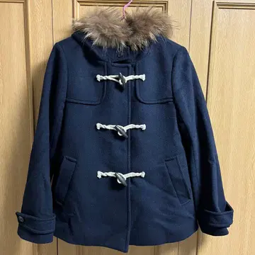 쿠미쿄쿠 더플 코트 네이비 미들 기장 퍼 포함