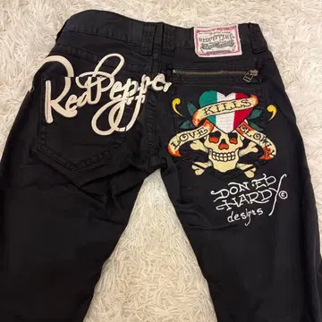 RED PEPPER Ed Hardy 스컬 자수 치노 팬츠 블랙 29