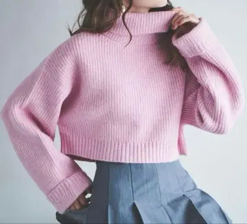핑크 터틀넥 크롭 스웨터