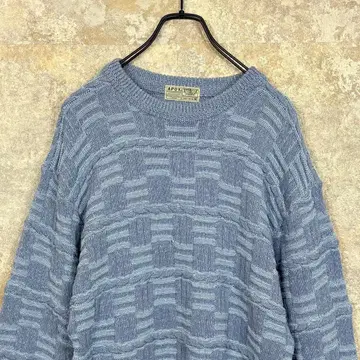 일본제 APOY 남성용 입체편직 니트 면아크릴 크루넥 탁한 블루