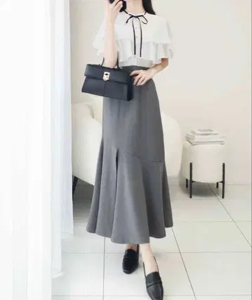 새상품급 mily bilet 더블 프릴 소매 블라우스 도킹 원피스