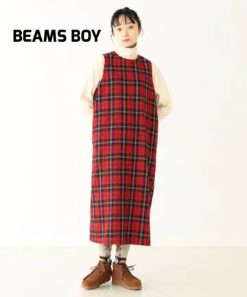 [ 새상품급 ] BEAMS BOY 폴리에스테르 체크 슬리브리스 원피스