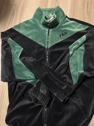 FILA 벨로아 트랙 자켓 그린 x 블랙 90s Y2K