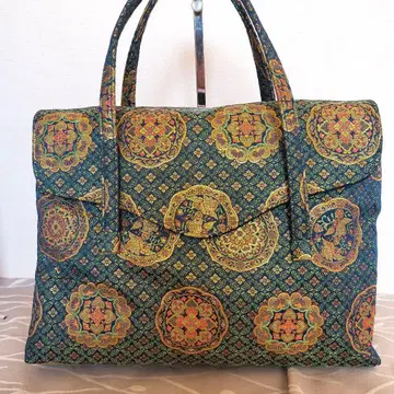 금란백 기모노 가방 덮개 포함 그린 계열 화조도