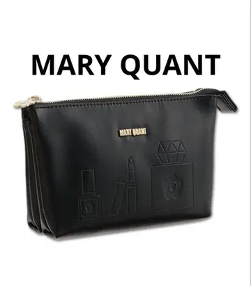 새상품 MARY QUANT 블랙 파우치 엠보싱 화장품 3 포켓 파우치