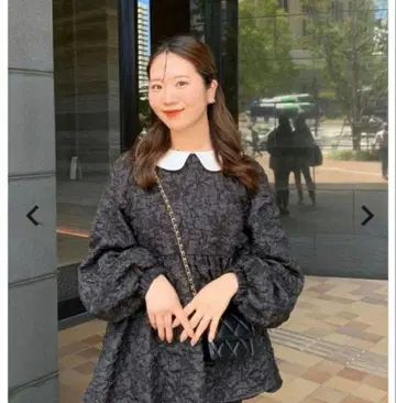 둥근 카라 자카드 페플럼 상의 fitmore