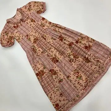 [새상품급] 핑크하우스 핑크 체리 체크 패치워크 원피스