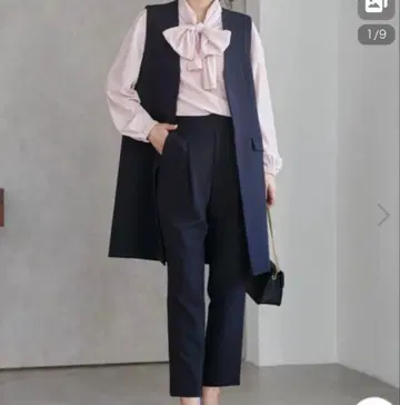 네이비 셋업 리본 포함 블라우스