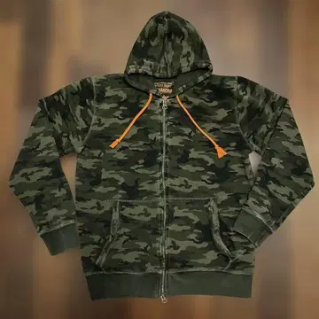 Vintage55 남성용 후드 부착 후드티 카키 카모 패턴 L