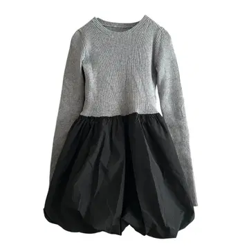 콤비 크루넥 벌룬 미니 원피스 튜닉 그레이 F 사이즈