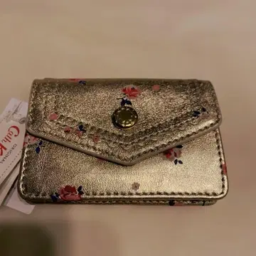 캐스키드슨 플라워 패턴 가죽 골드 카드 케이스