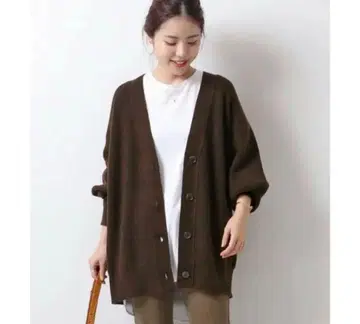 스픽 앤 스팬 최근 모델 편직 V넥 가디건 워셔블 브라운