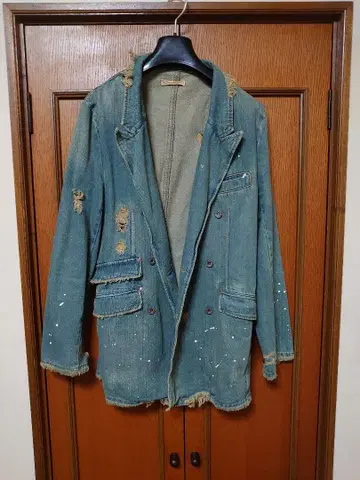 BONDS&PEACE 롱 데미지 페인트 데님 자켓