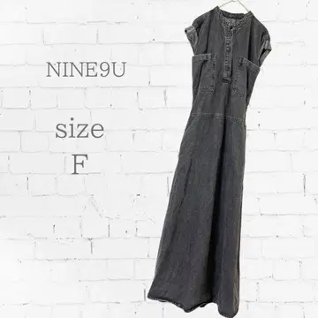 NINE9U 슬리브리스 롱 원피스 블랙 데님 허리 리본