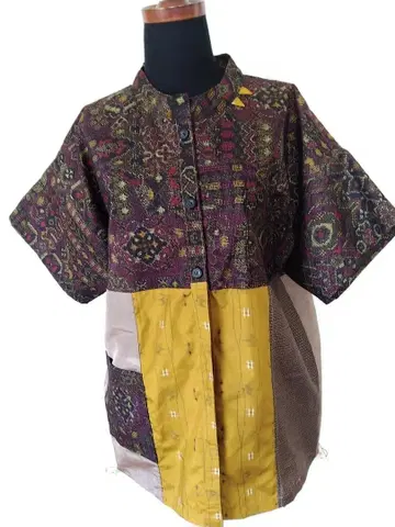 기모노 리메이크 네 종류의 견직물로 만든 볼레로풍 블라우스 (No74)