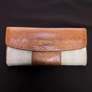 genten 천연 가죽 장지갑 브라운 플랩식