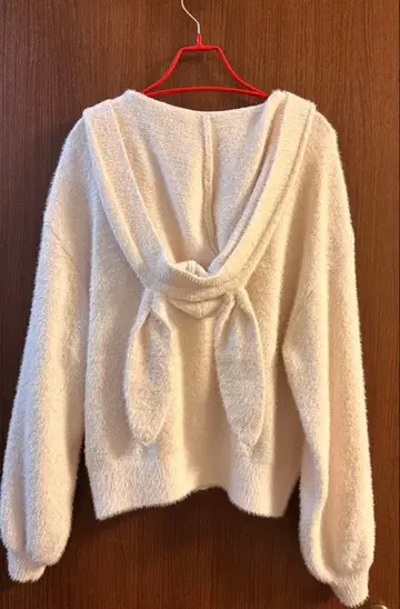 젤라또피케 토끼 귀 후드 샤기 가디건 플레이트 포함 옅은 핑크