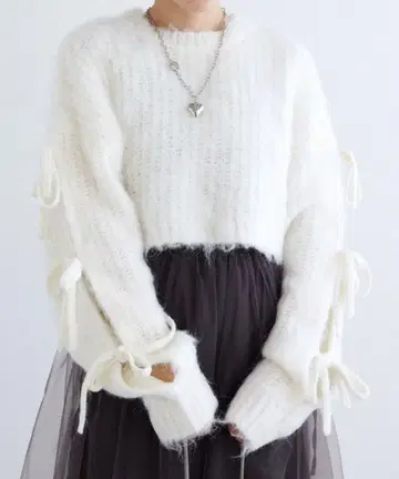 w closet 기모 가공 소매 리본 니트