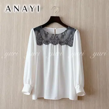 [ 1043 ] 아나이 크레이프 조젯 레이스 블라우스 화이트 블랙 38