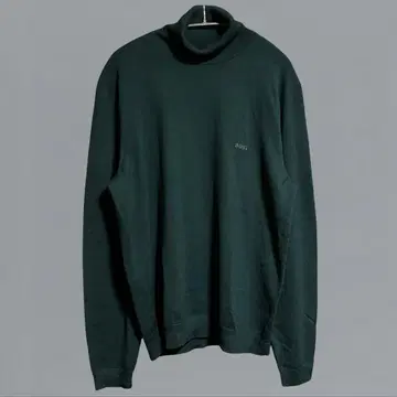 휴고보스 터틀넥 니트 스웨터 원포인트 로고 자수 그린 M 얇은 소재