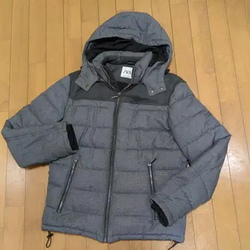 ZARA 후드 부착 다운 자켓 그레이