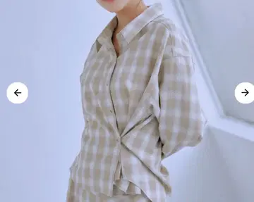 [COHINA] 2way 카슈쿨 체크 셔츠 베이지/원사이즈