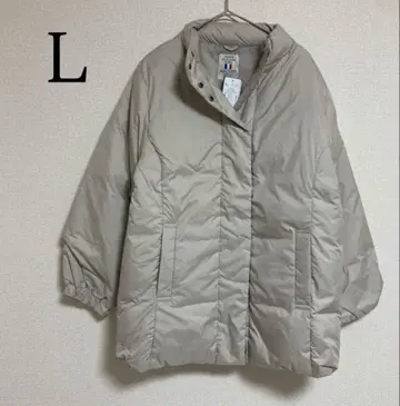 프렌치 덕 다운 자켓 L 아이보리 미들 기장 다운 코트 발수