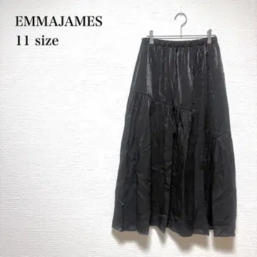 에마 제이무스 롱 스커트 11 블랙 허리밴딩 비대칭 광택