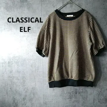 클래식 엘프 반팔 상의 자카드 편직 포코포코 귀여운 퍼프 슬리브