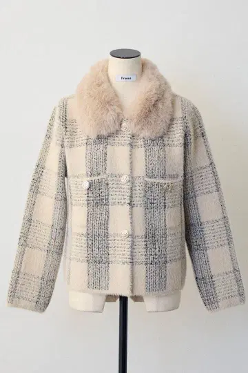 체크 무늬 퍼 옷깃 코디 가디건 셀포드 프레이 아이디 좋아하시는 분께