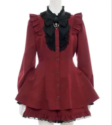 액세서리 리본 레이스 프릴 셋업 빨간색 와인 시크릿허니