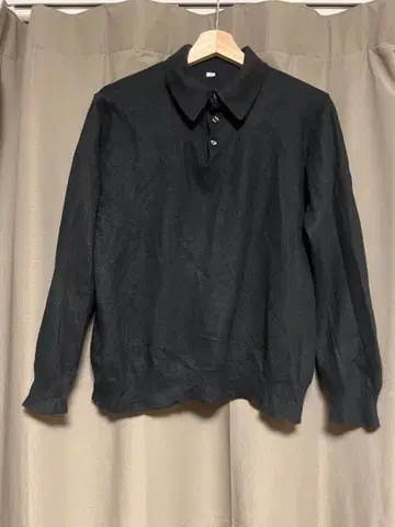 캐시미어 블랙 긴팔 피케 셔츠