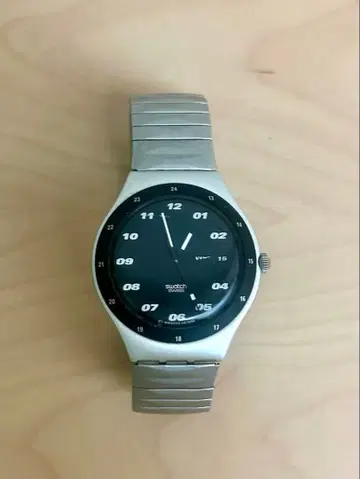 Swatch 손목시계 블랙 스테인리스 밴딩 고무 타입