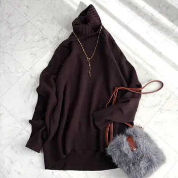 [스픽 앤 스팬] 울 캐시미어 니트 터틀넥 루즈핏 브라운