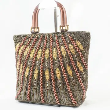 [ 쇼와 레트로 ] 총 비즈 자수 핸드백 빈티지 바닥 있음 럭셔리 디자인