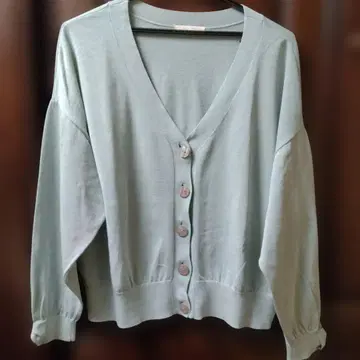 RoseTiara 민트 그린 V넥 버튼 달린 가디건 소매 리본