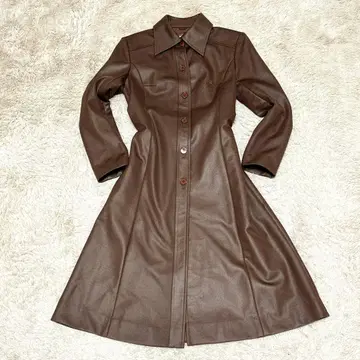 [ 연말연시 SALE ] 온워드 가죽 느낌 롱 코트 브라운 여성용