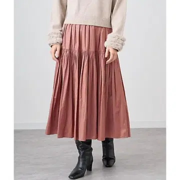 24AW 아나이 카센새틴 티어드 스커트 핑크 사이즈 38