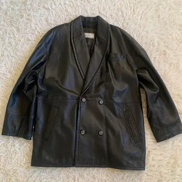 80'S 레어 블랙 가죽 더블 천연 가죽 빈티지