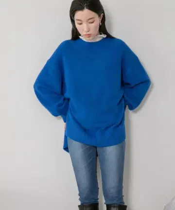 [ LOWRYSFARM ] 컬러 튜닉 니트 블루 프리 사이즈