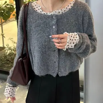 mystic 스퀘어 넥 니트 가디건